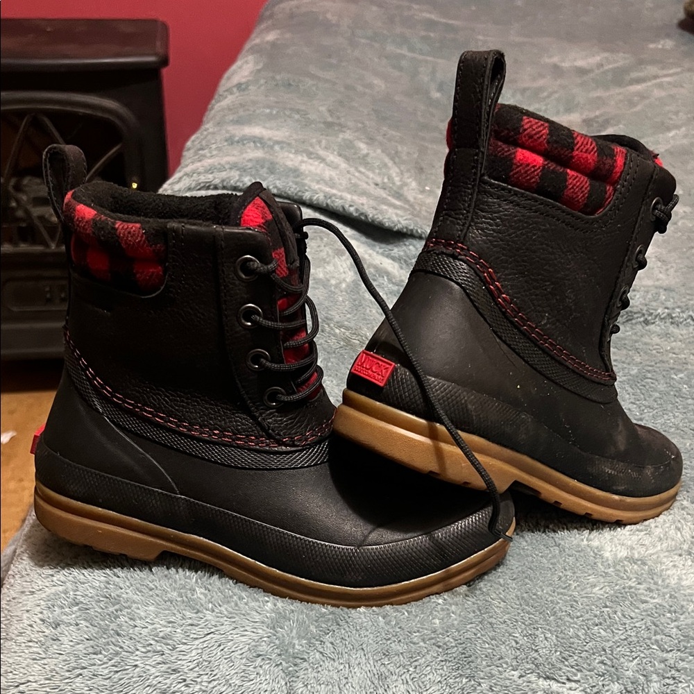 Women's Black and Red Plaid Winter Boots
